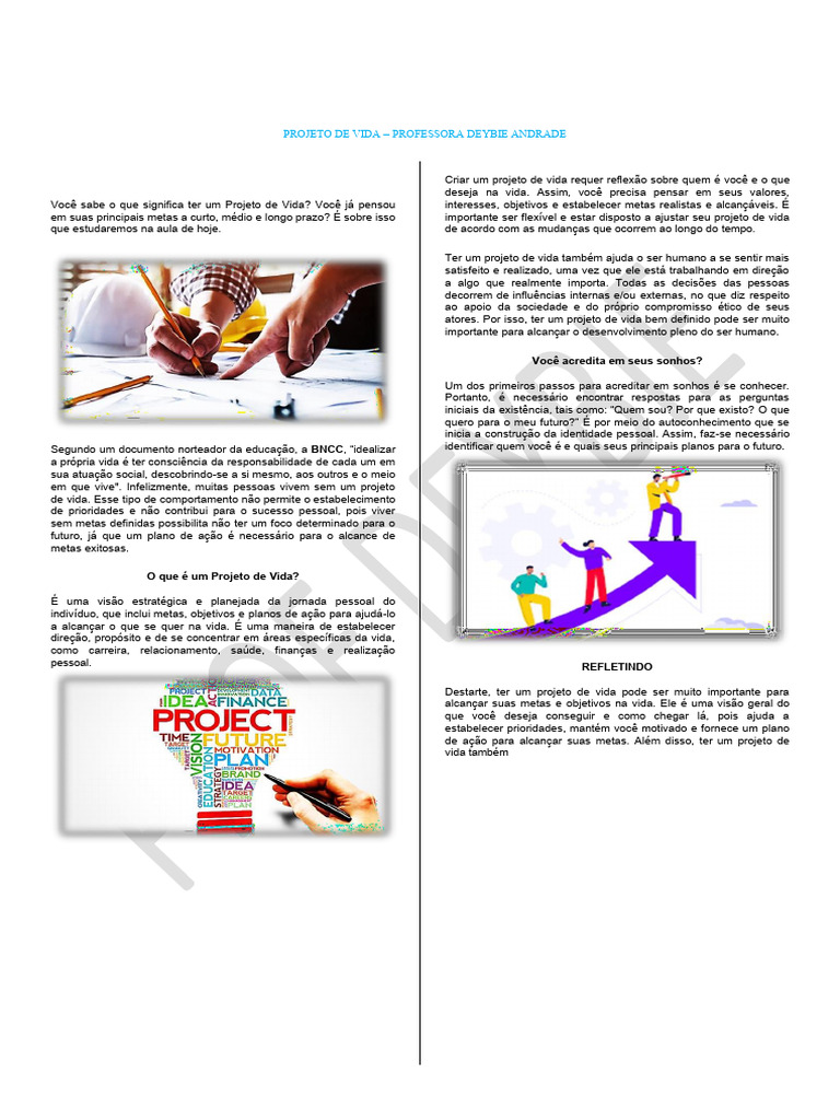 Importância do Projeto de Vida | PDF | Vida | Motivação, image size:768x1024