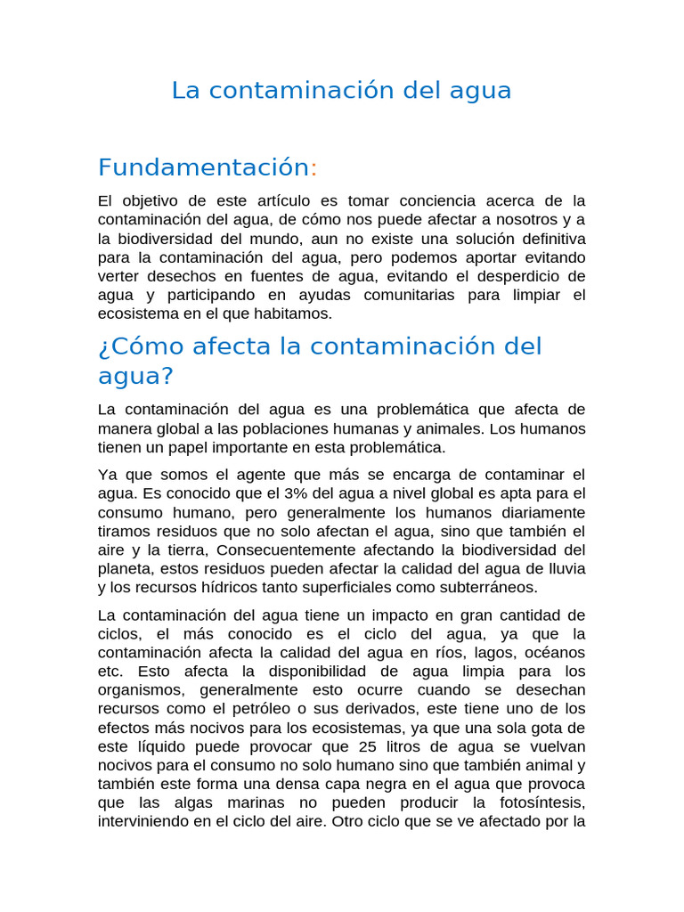 Impacto de la Contaminación del Agua | PDF | Agua | Contaminación