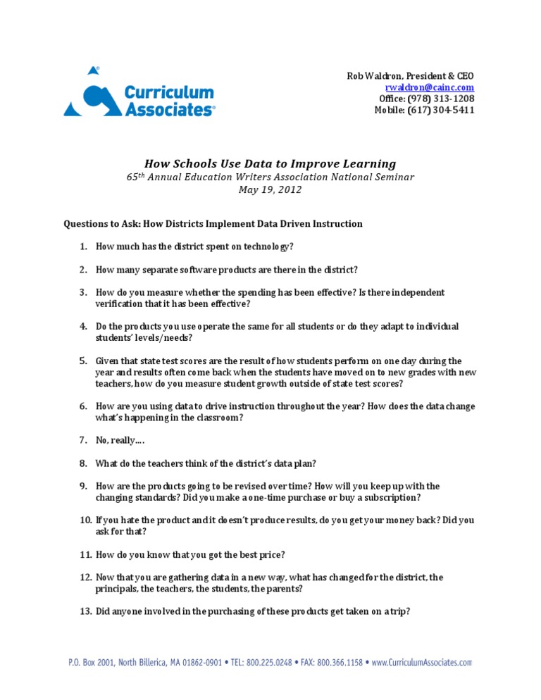 Questions To Ask How Districts Implement Data Driven Instruction PDF