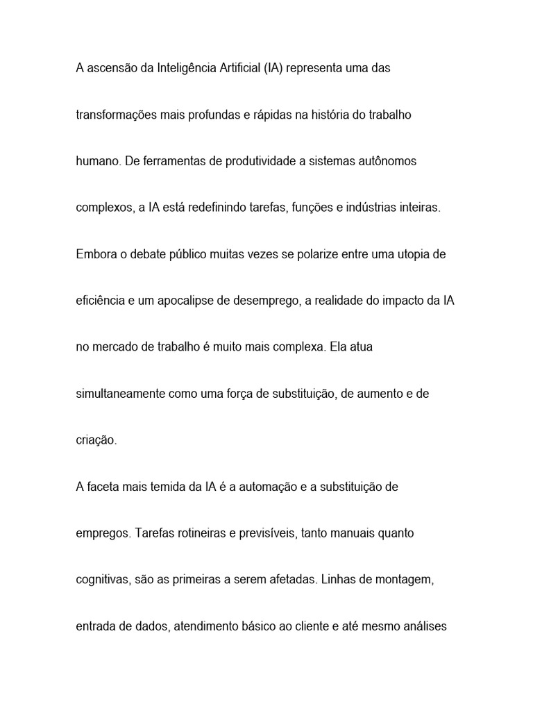 Impacto da IA no Mercado de Trabalho | PDF | Inteligência artificial ...