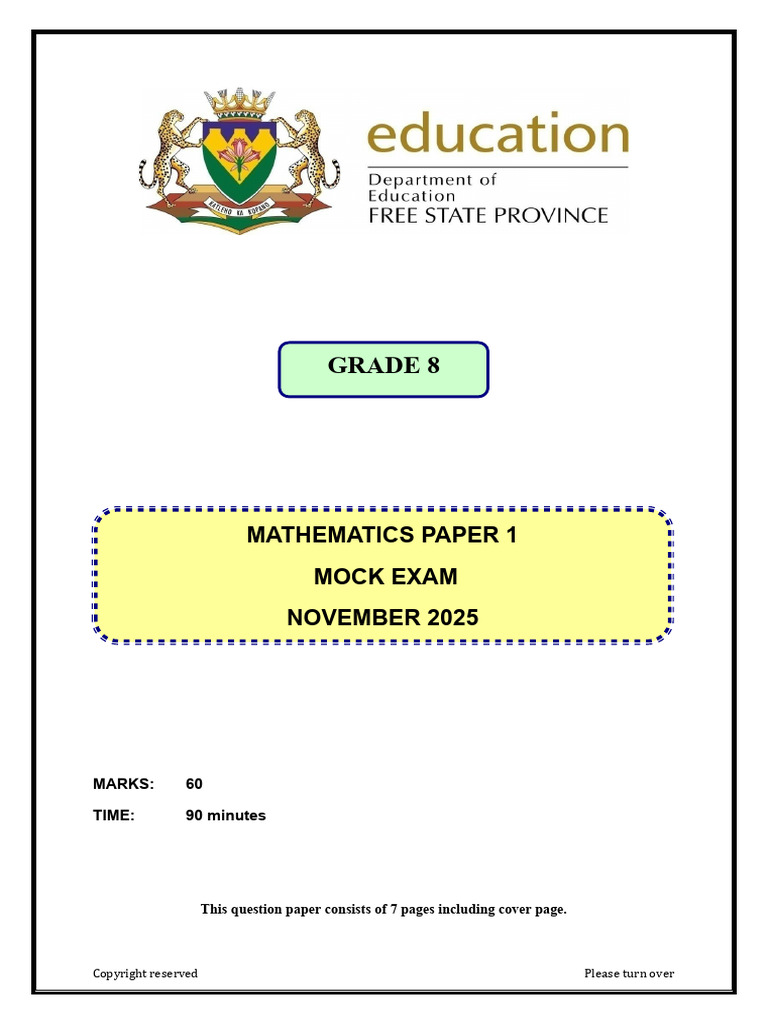 Grade 8 Maths Mock Exam Nov 2025 | PDF | Algebra | Discrete Mathematics