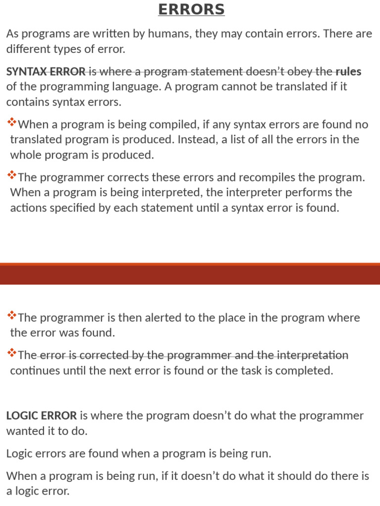 Understanding Syntax and Logic Errors | PDF | Control Flow | Computer ...