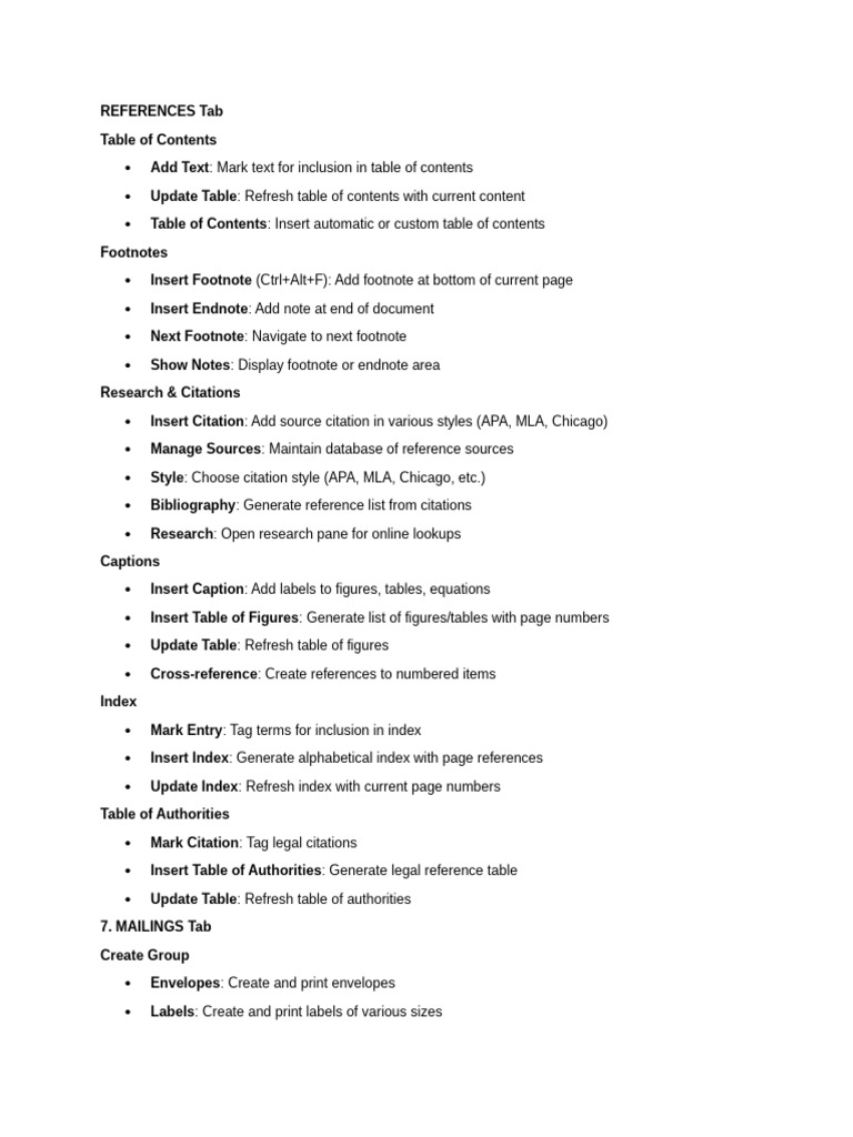 Word Document Features Overview | PDF | Note (Typography) | Citation