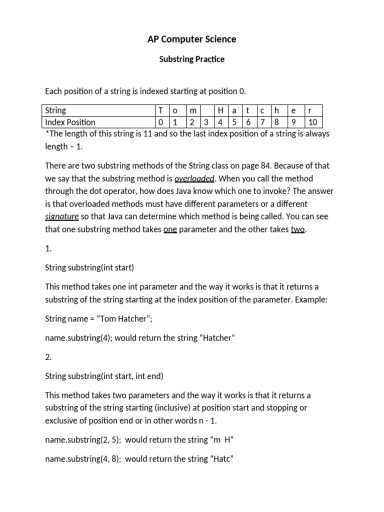 Substring Practice Worsheet | PDF