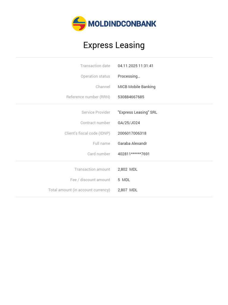 Express Leasing Transaction Details | PDF