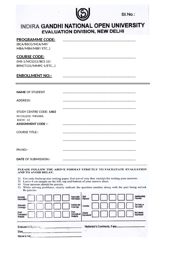 IGNOU - Assignment Front Page Format - April 2023 | PDF