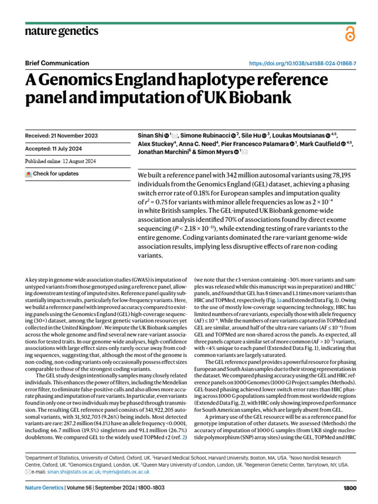 A Genomics England Haplotype Reference Panel and Imputation of UK ...