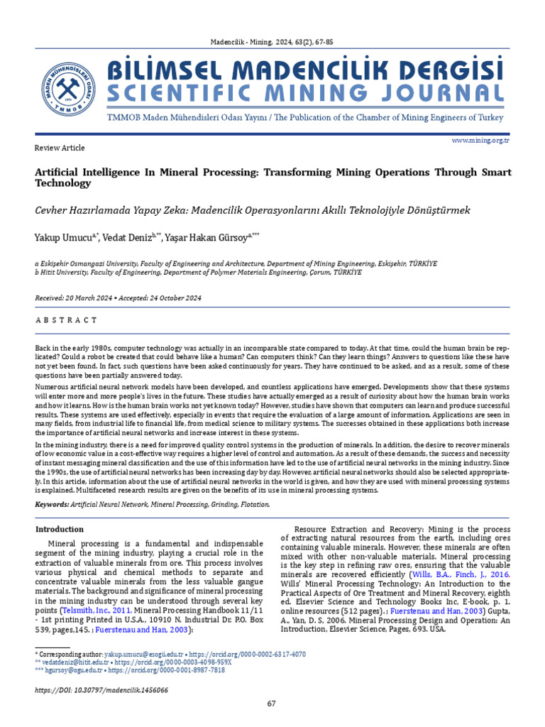 AI Applications in Mineral Processing | PDF | Machine Learning ...