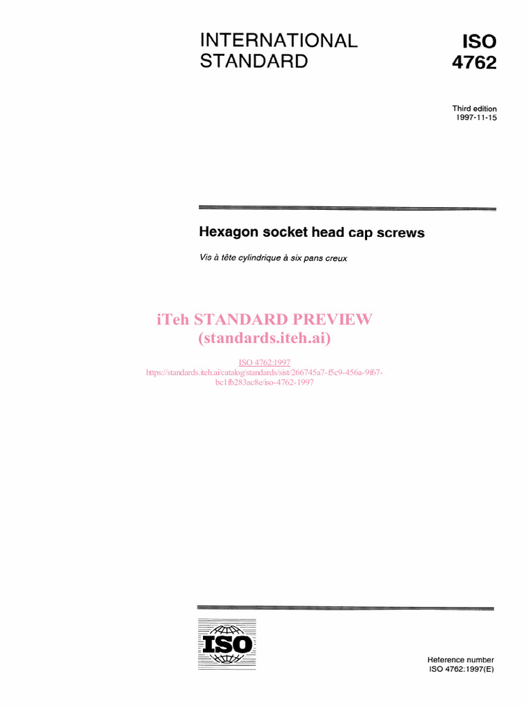 Iso 4762 1997 | PDF | Screw | Metalworking