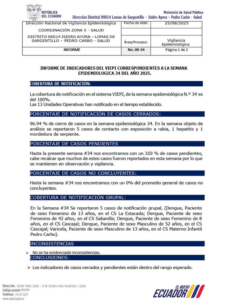 Informe Semanal de Vigilancia Epidemiológica 34 | PDF | Ciencias de la ...
