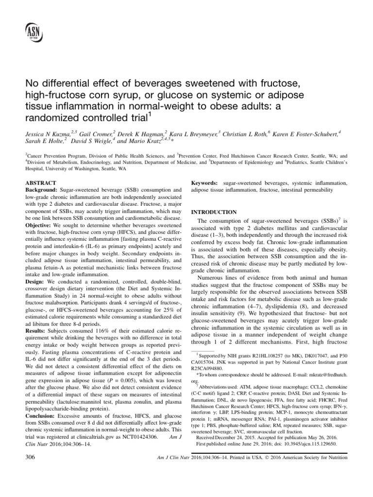 No Differential Effect of Beverages Sweetened With Fructose - 2016 ...