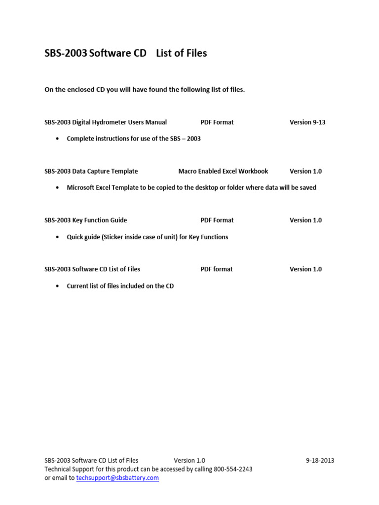 SBS-2003 Software CD File List | PDF