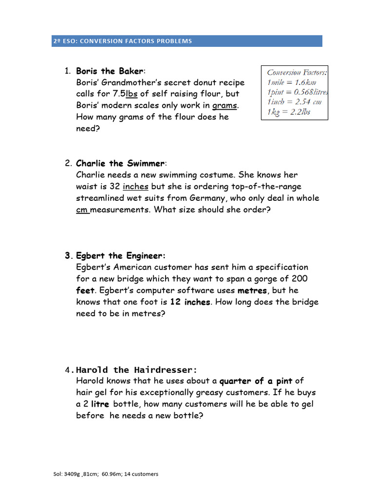 Conversion Factors Problems | PDF