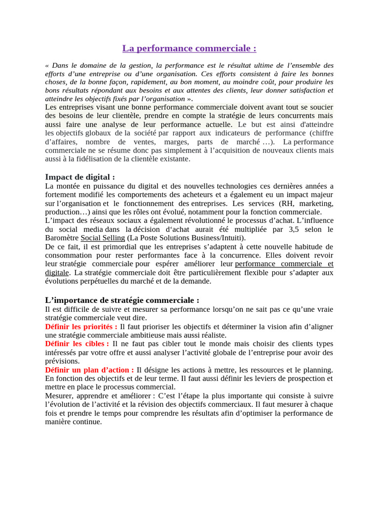 Optimiser la performance commerciale | PDF | Stratégie marketing ...