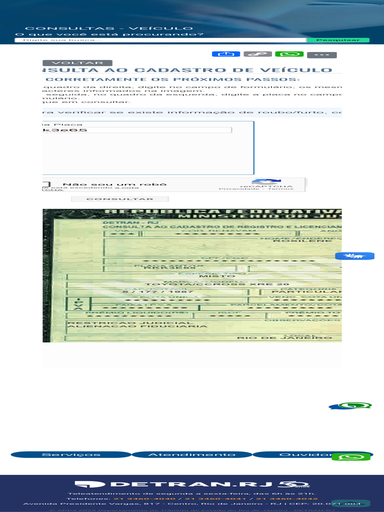Consulta de Veículo no DETRAN-RJ | PDF