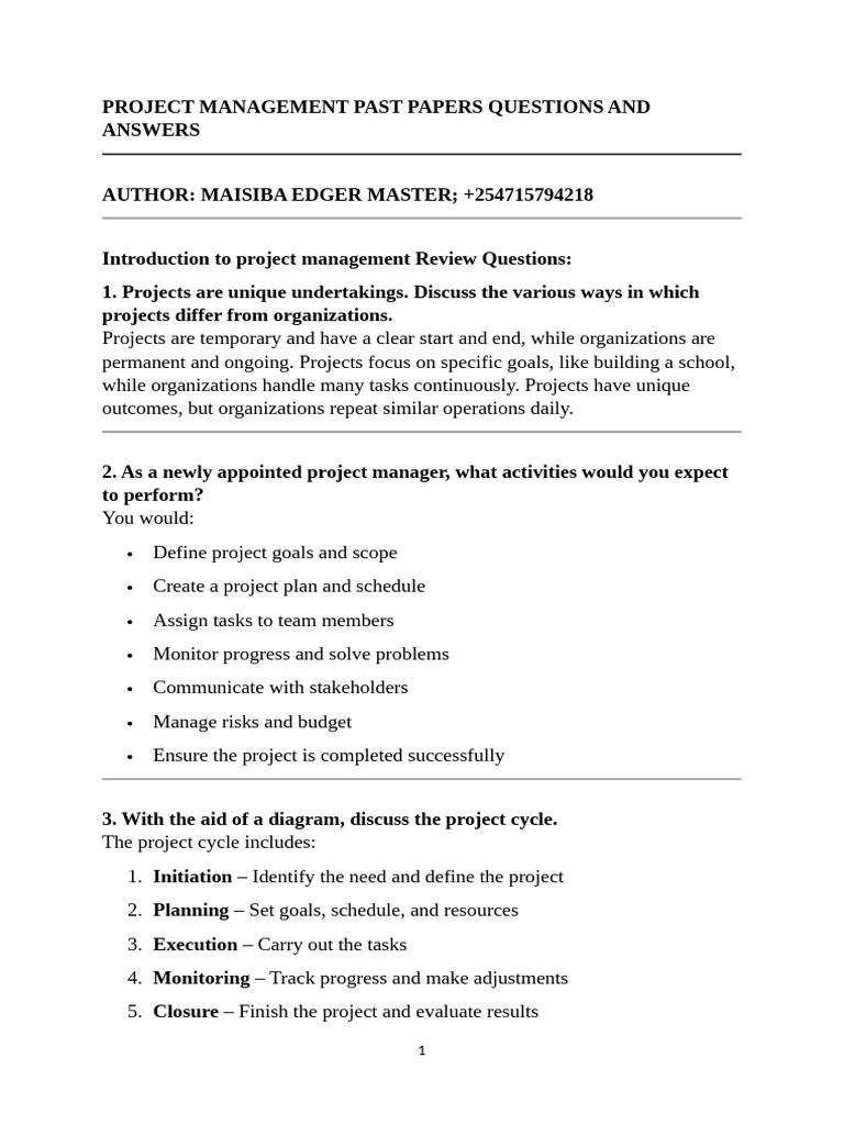 Project Management Q&A Past Papers | PDF | Net Present Value | Project ...