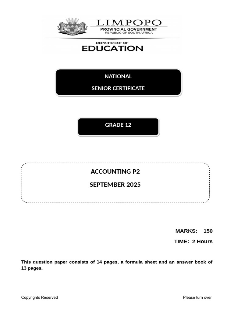 Grade 12 Accounting P2 Exam Sept 2025 | PDF | Dividend | Equity (Finance)