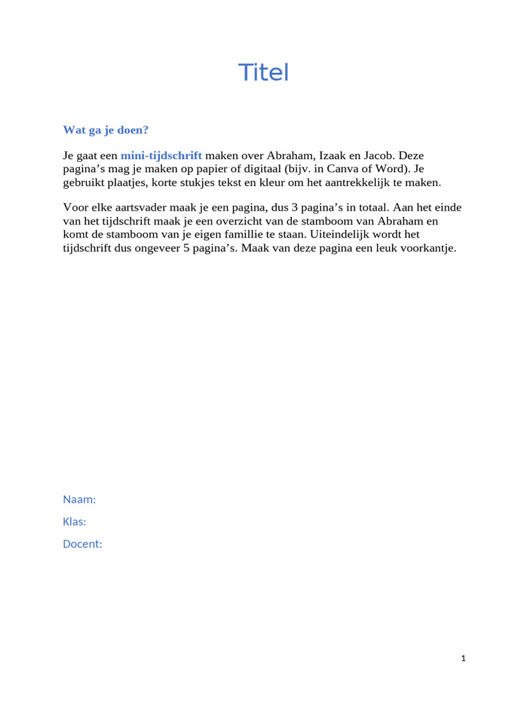 PO Aartsvader Werkdocument (Naam en Klas) | PDF