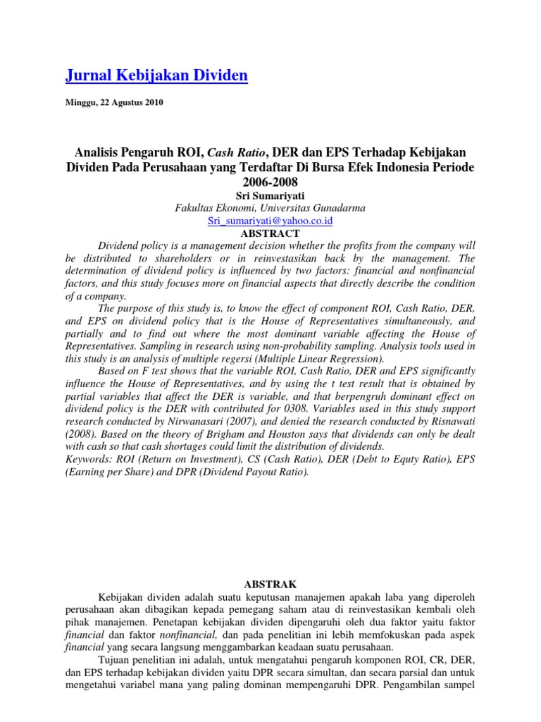 Jurnal Kebijakan Dividen