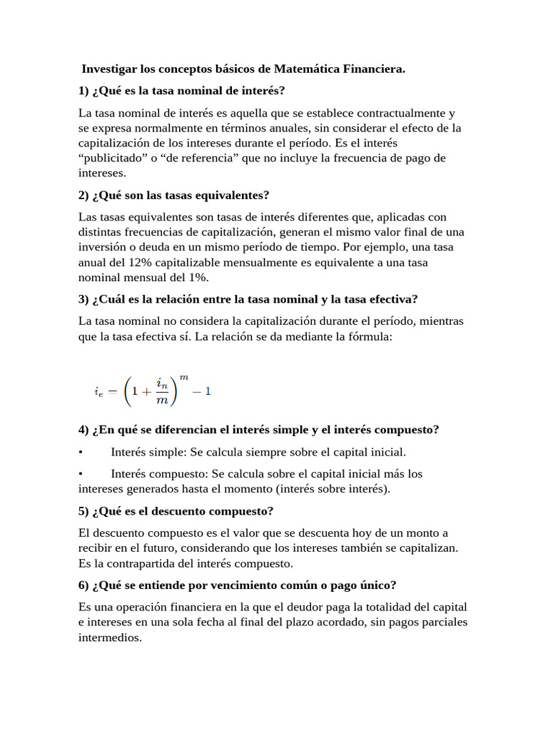 Investigar Los Conceptos Básicos de Matemática Financiera. | PDF ...