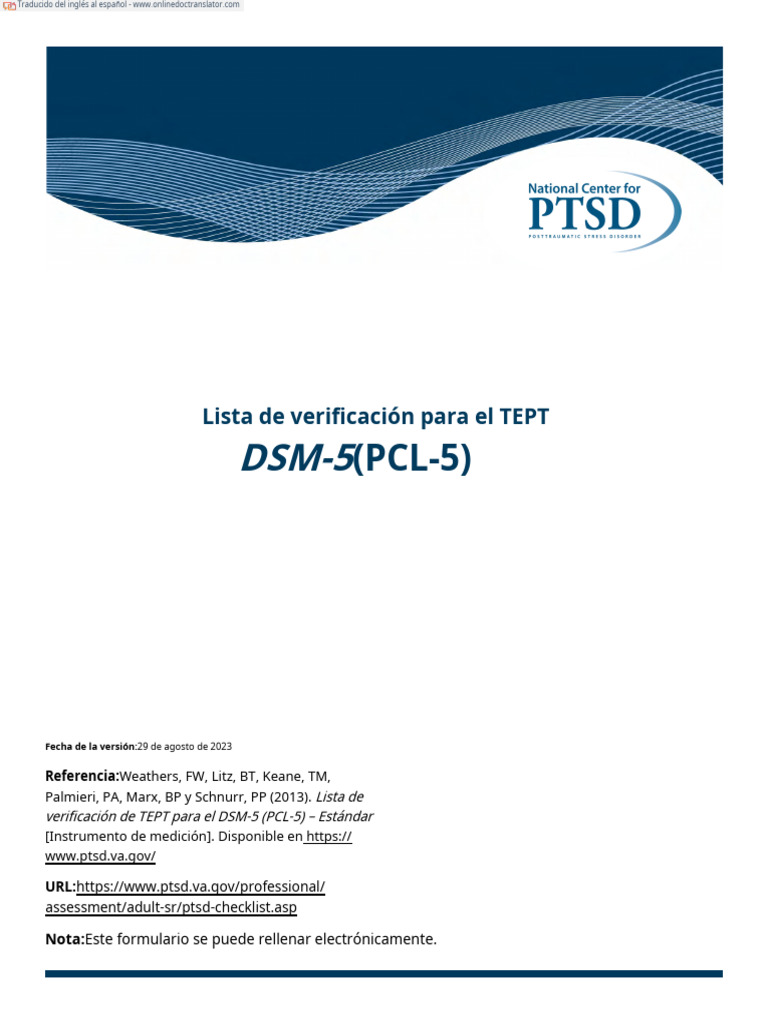 PCL5 Standard Form - En.es | PDF | Ira | Las emociones
