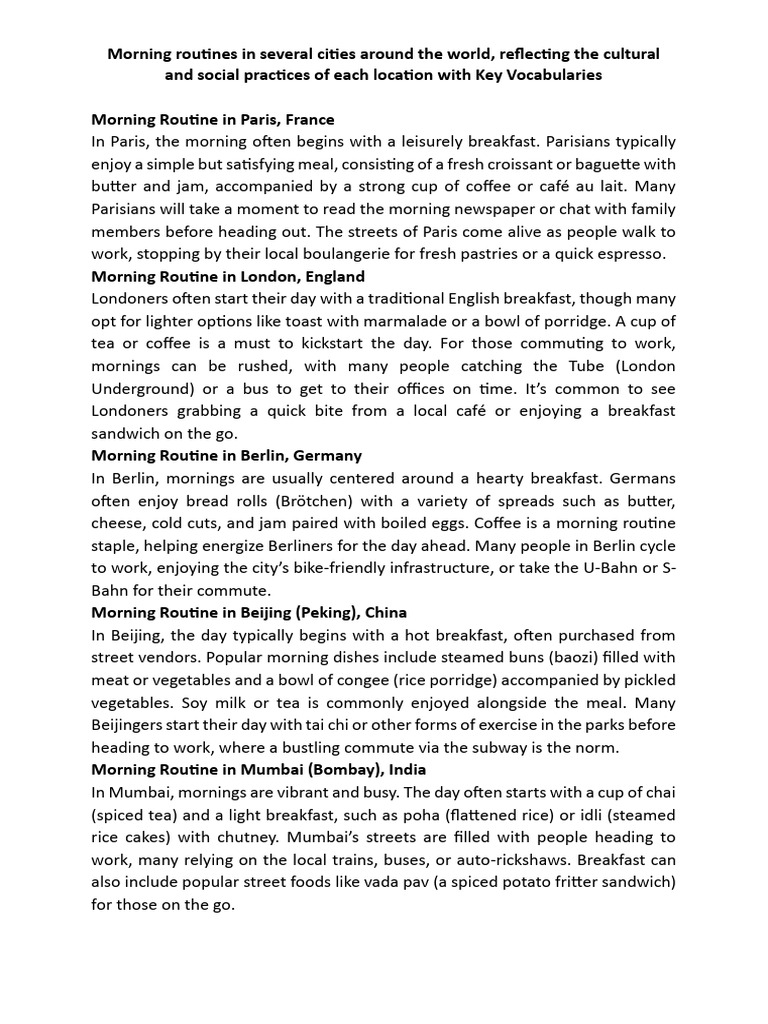 Morning Routine Around The World | PDF | Mexican Cuisine | Meal