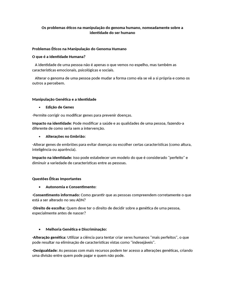 Os Problemas Éticos Na Manipulação Do Genoma Humano | PDF | Humano ...