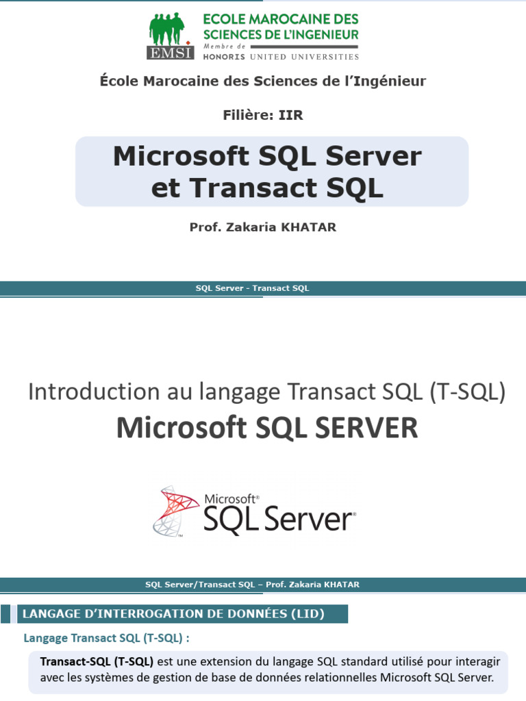 Introduction à Transact SQL (T-SQL) | PDF | SQL | Microsoft SQL Server