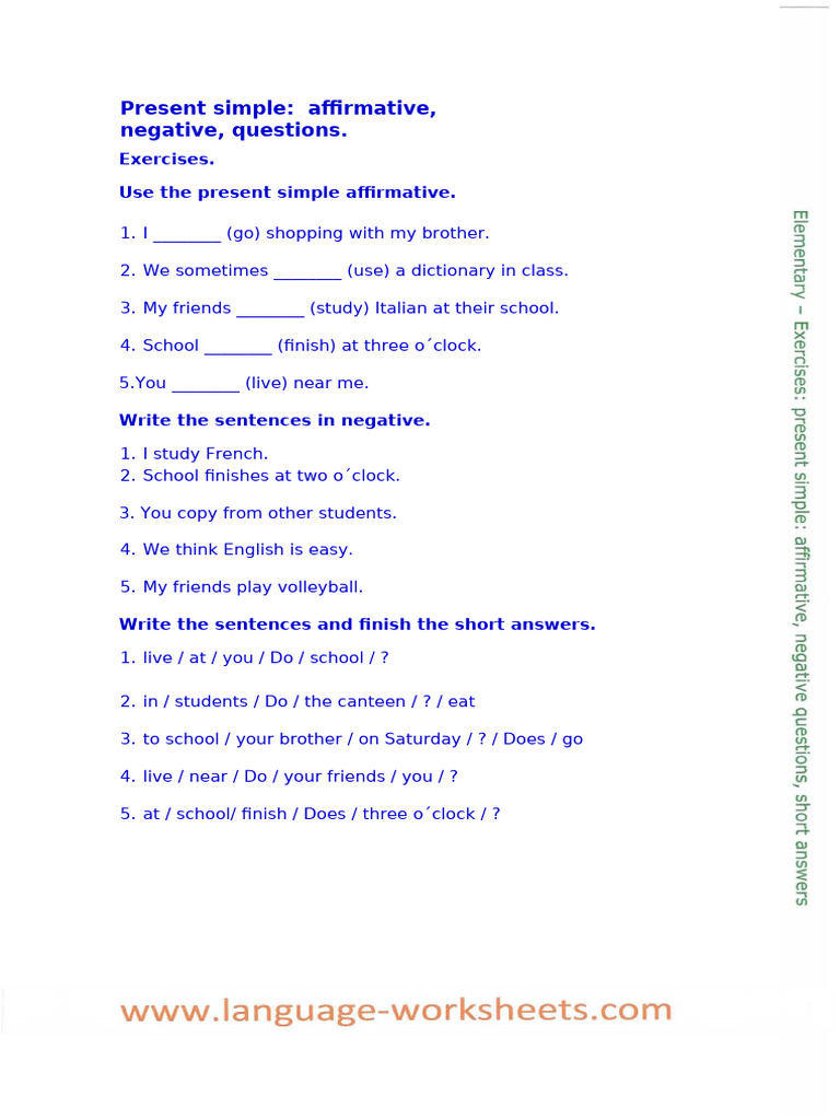 Present Simple Exercises for Beginners | PDF