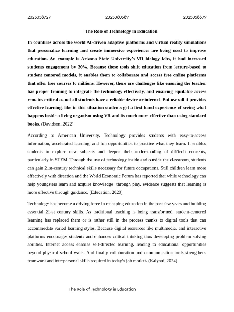 The Role of Technology in Education (AutoRecovered) | PDF | Virtual ...