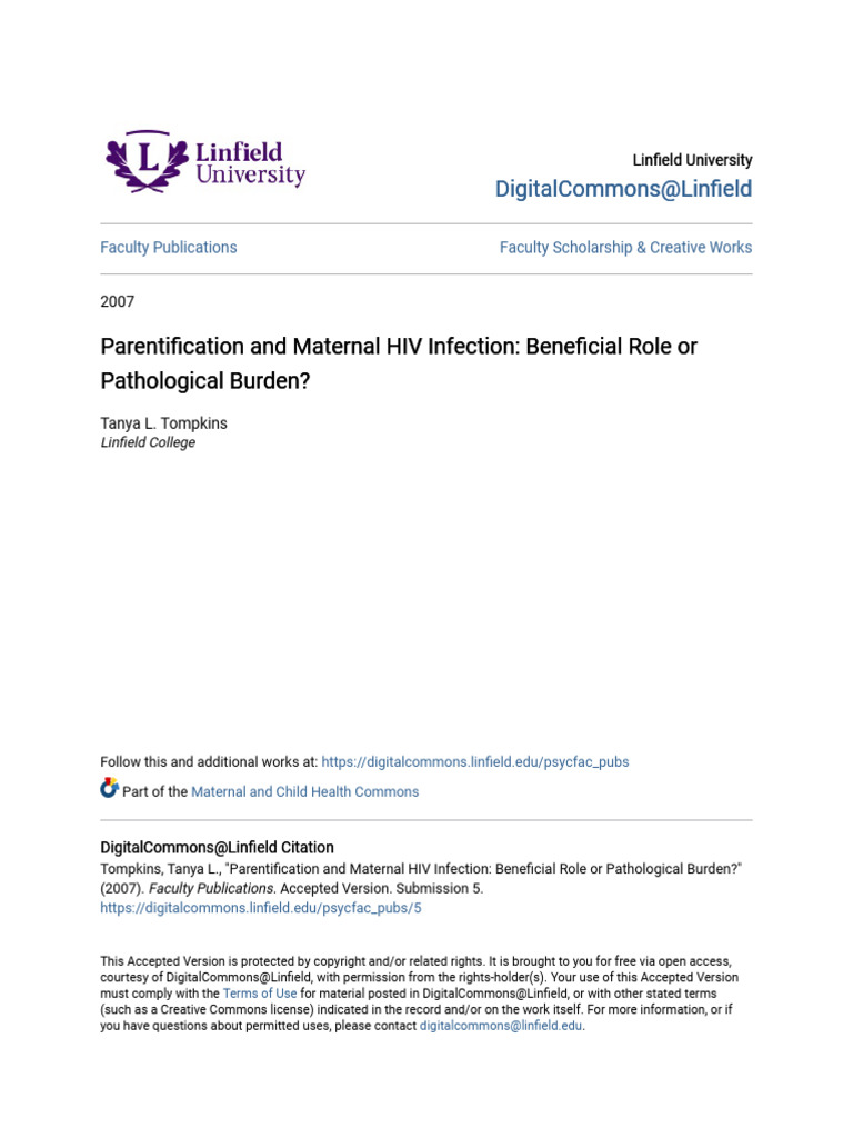 Parentification in Maternal HIV Context | PDF | Parenting | Behavioural ...