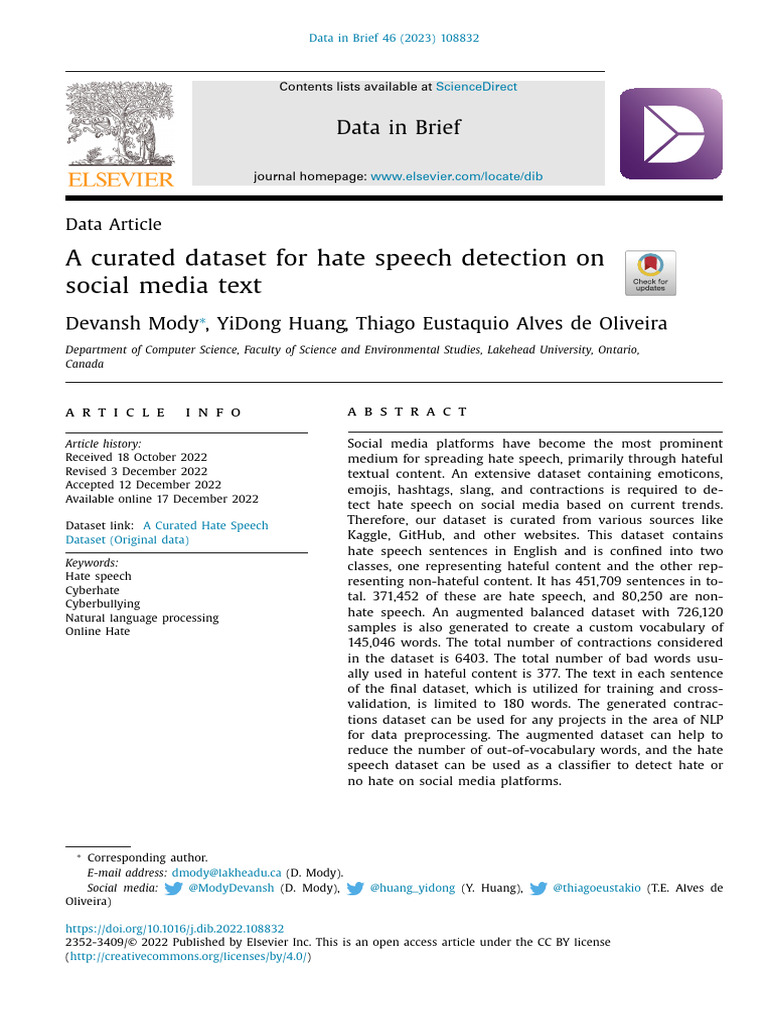 Curated Dataset for Hate Speech Detection | PDF | Cross Validation ...