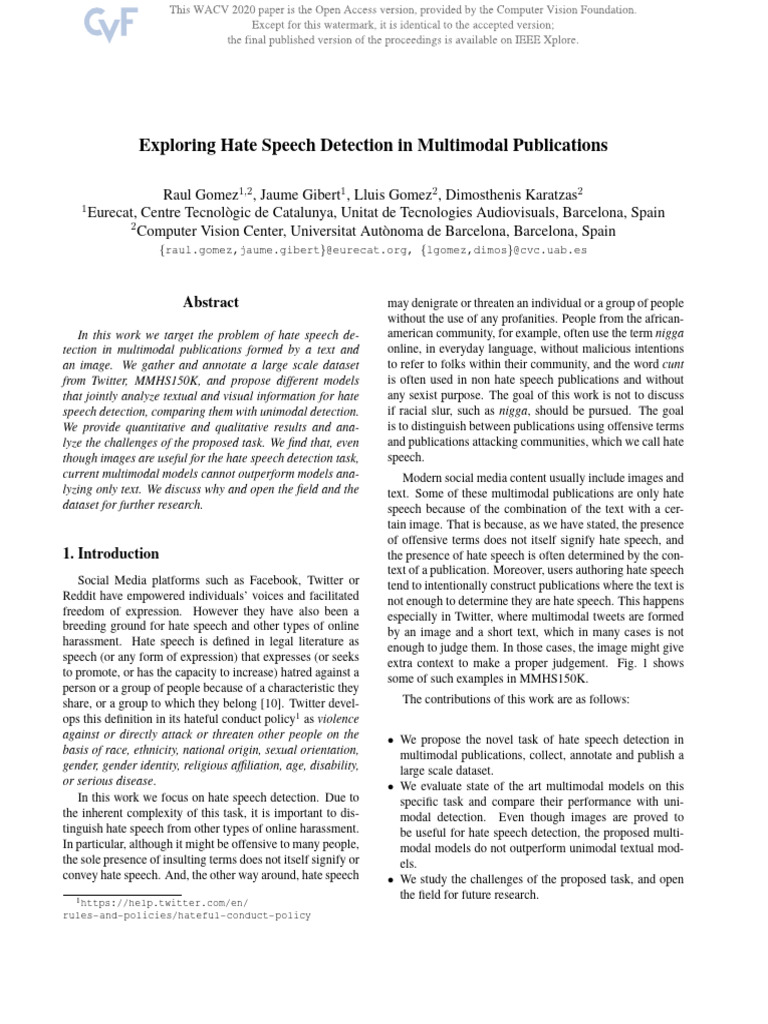 Multimodal Hate Speech Detection Insights | PDF | Hatred | Receiver ...