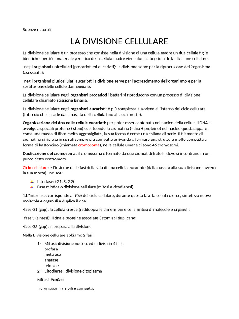 Scienze Naturali Divisione Cellulare | PDF