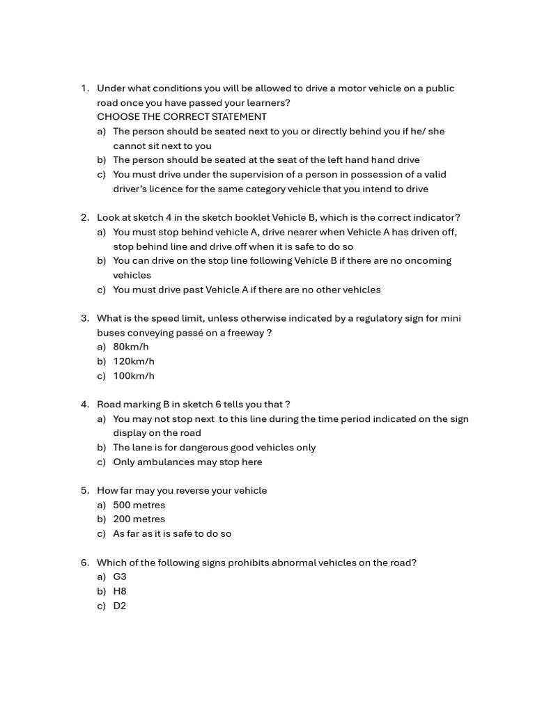 Driving Rules and Regulations Quiz | PDF | Traffic | Transport ...