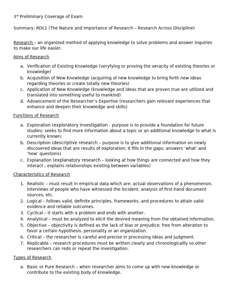 3rd Prelim Summary RDL1 Summary | PDF | Hypothesis | Knowledge