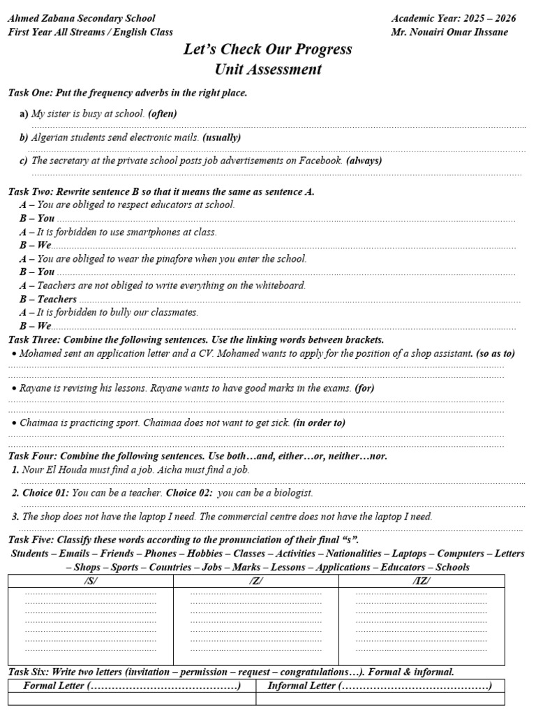 English Class Assessment Tasks 2025-2026 | PDF