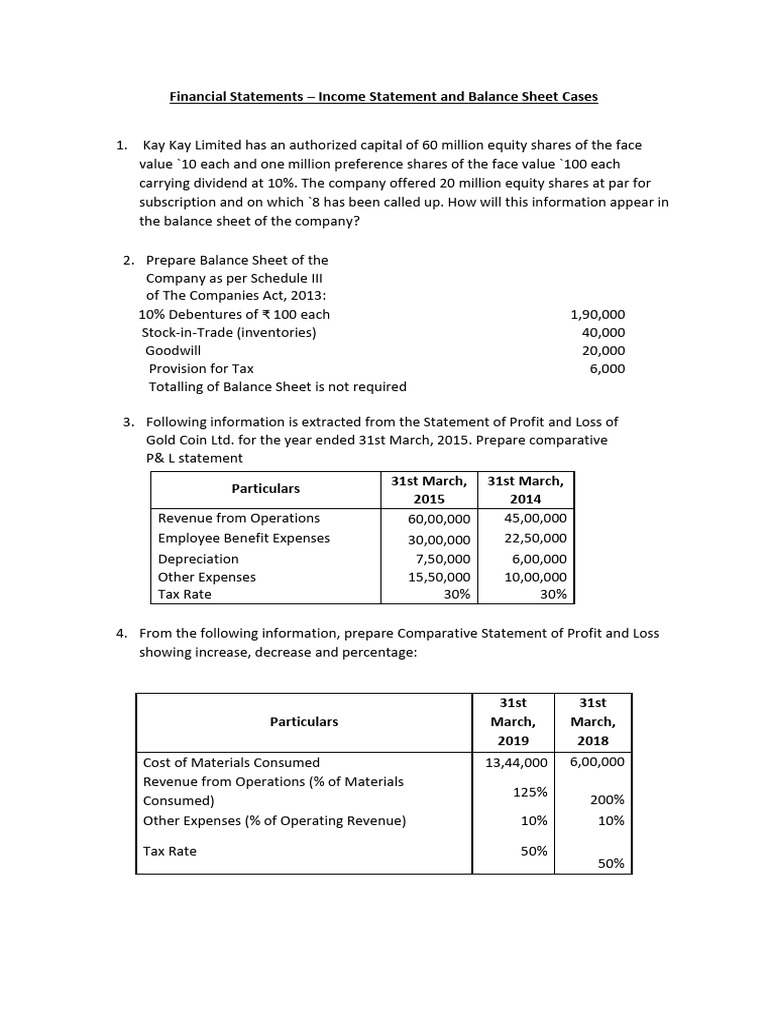 Financial Statements: Income & Balance Sheet Cases | PDF | Income ...