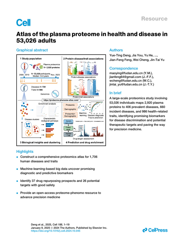 Atlas of The Plasma Proteome in Health and Disease | PDF | Proteomics ...