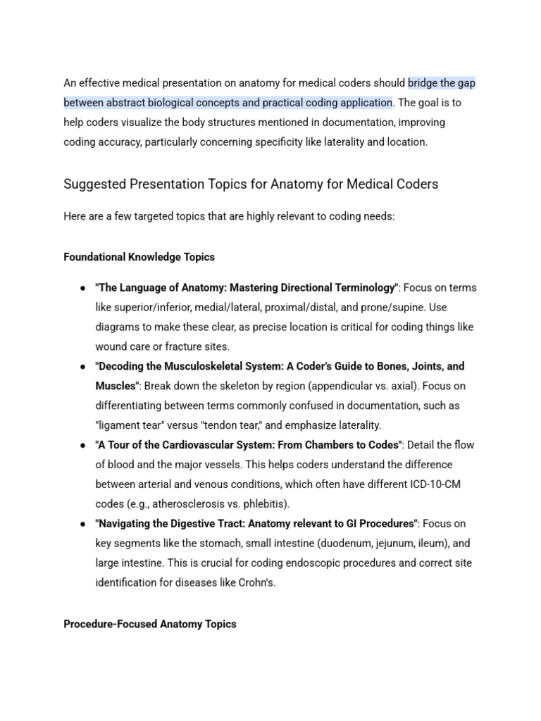 Medical Presentation For Anatomy For Medical Coder | PDF ...