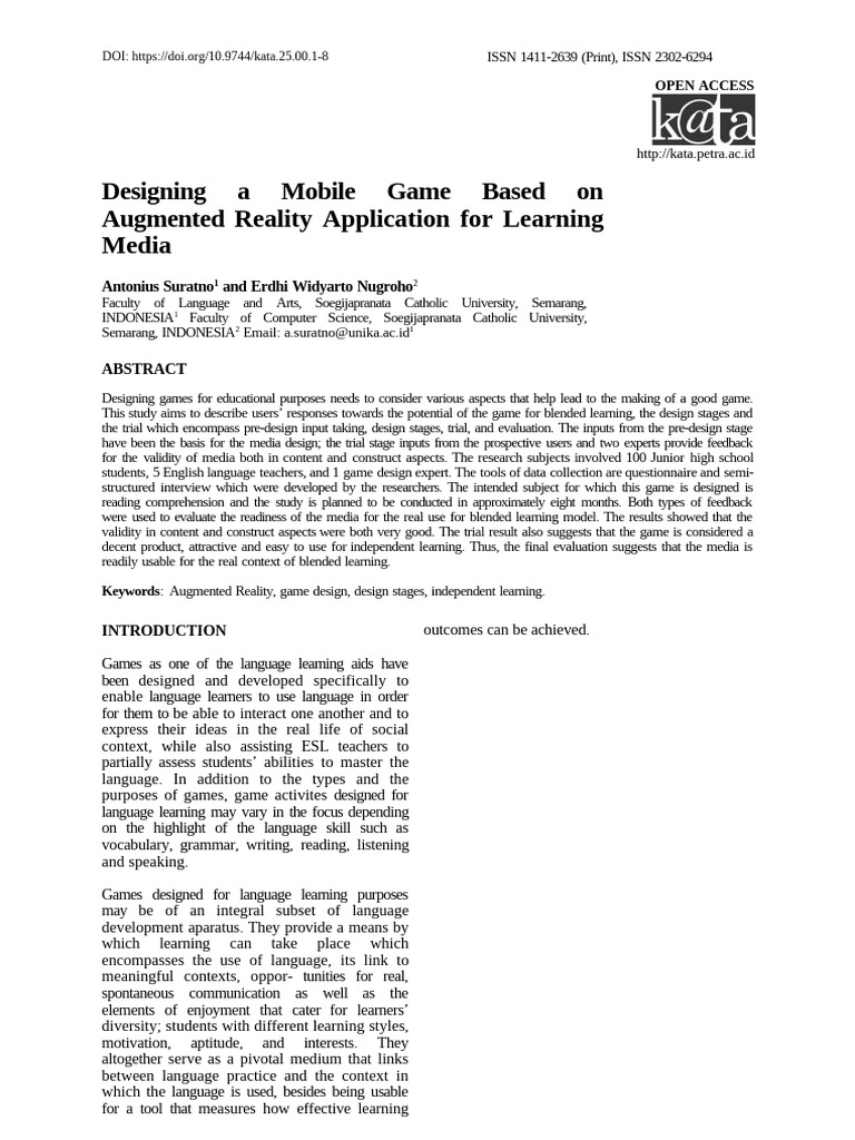 Augmented Reality Game Design for Learning | PDF | Augmented Reality ...