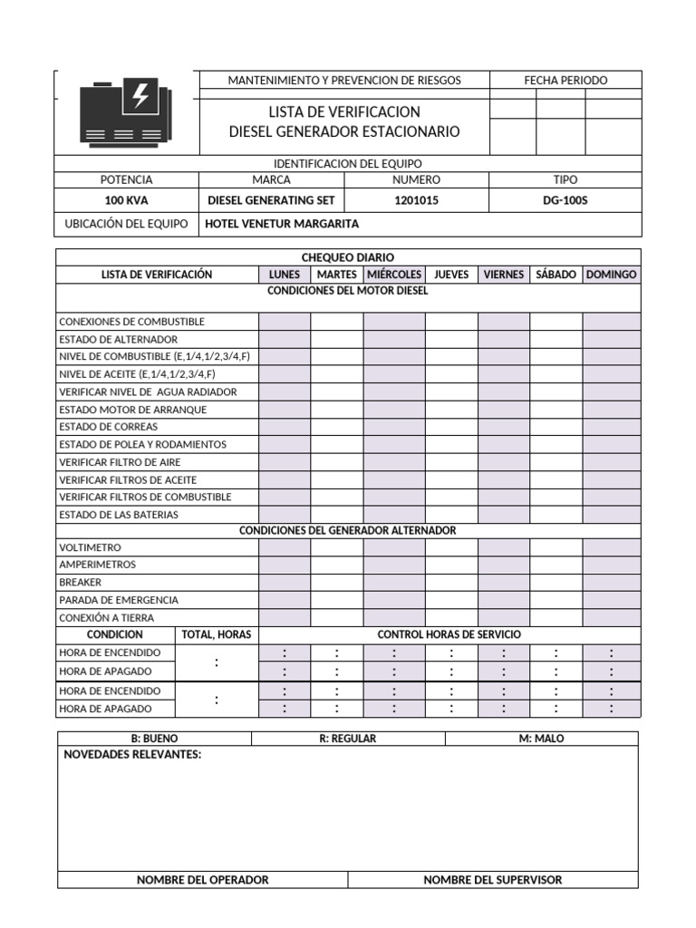 Lista de Verificación Generador Diesel | PDF