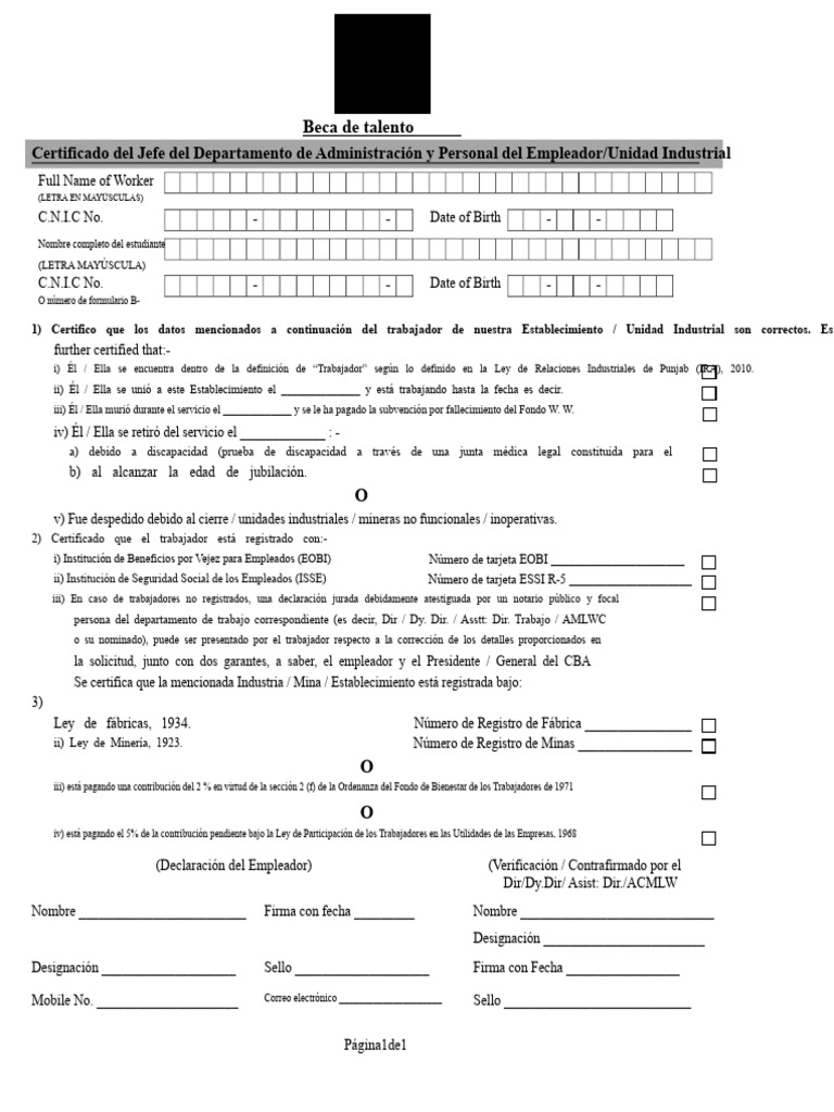 Certificado PWWF-TS Del Jefe de Administración Del Empleador | PDF