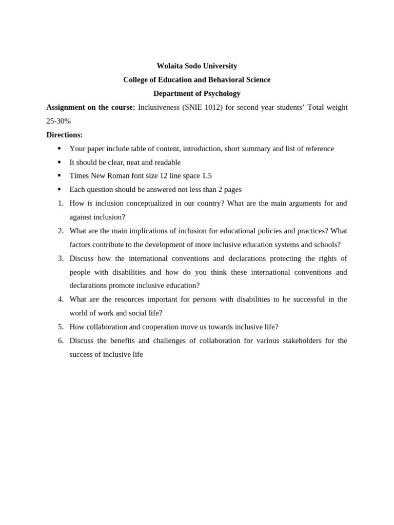 Inclusiveness Assignment | PDF