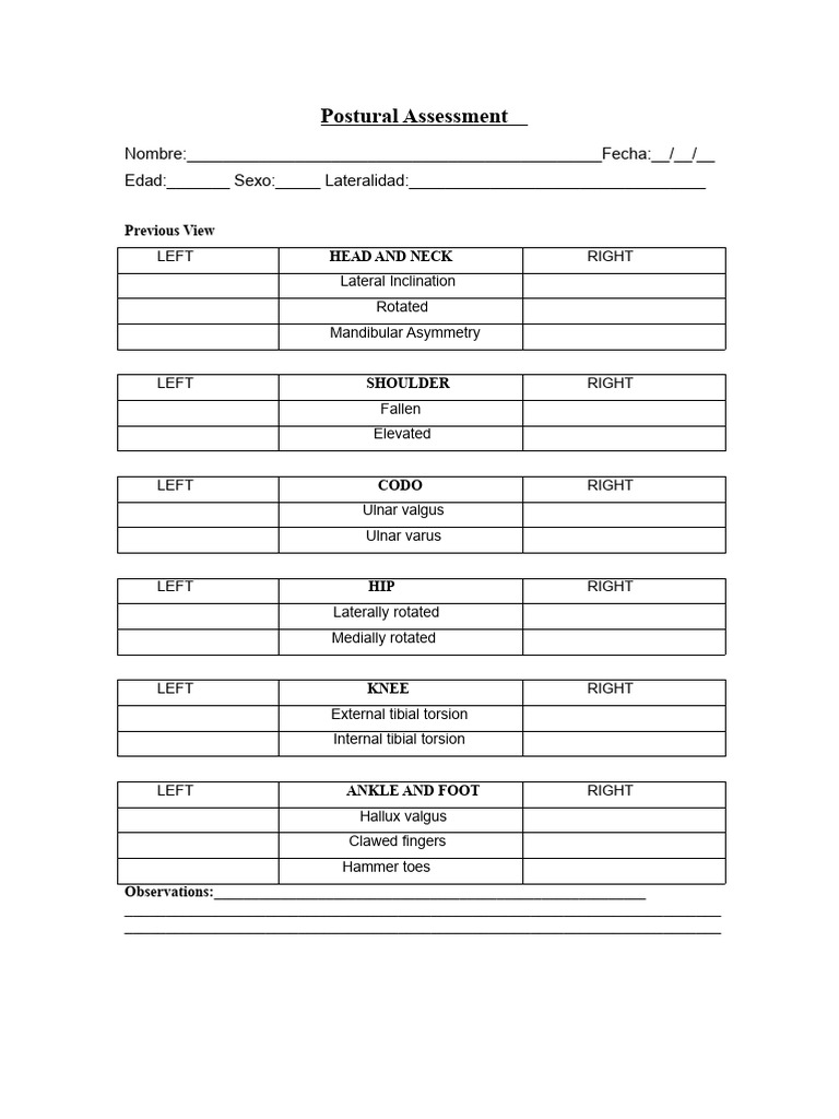 Comprehensive Postural Assessment Guide | PDF | Anatomical Terms Of ...