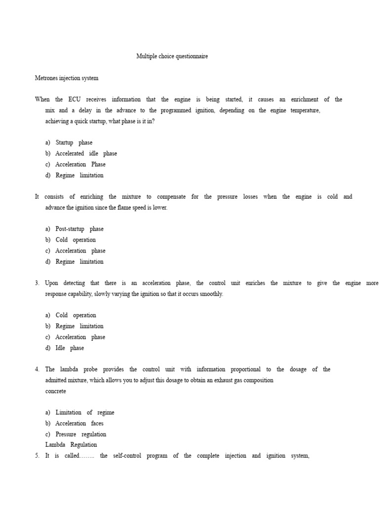 K-Jetronic Injection System Quiz | PDF | Fuel Injection | Throttle