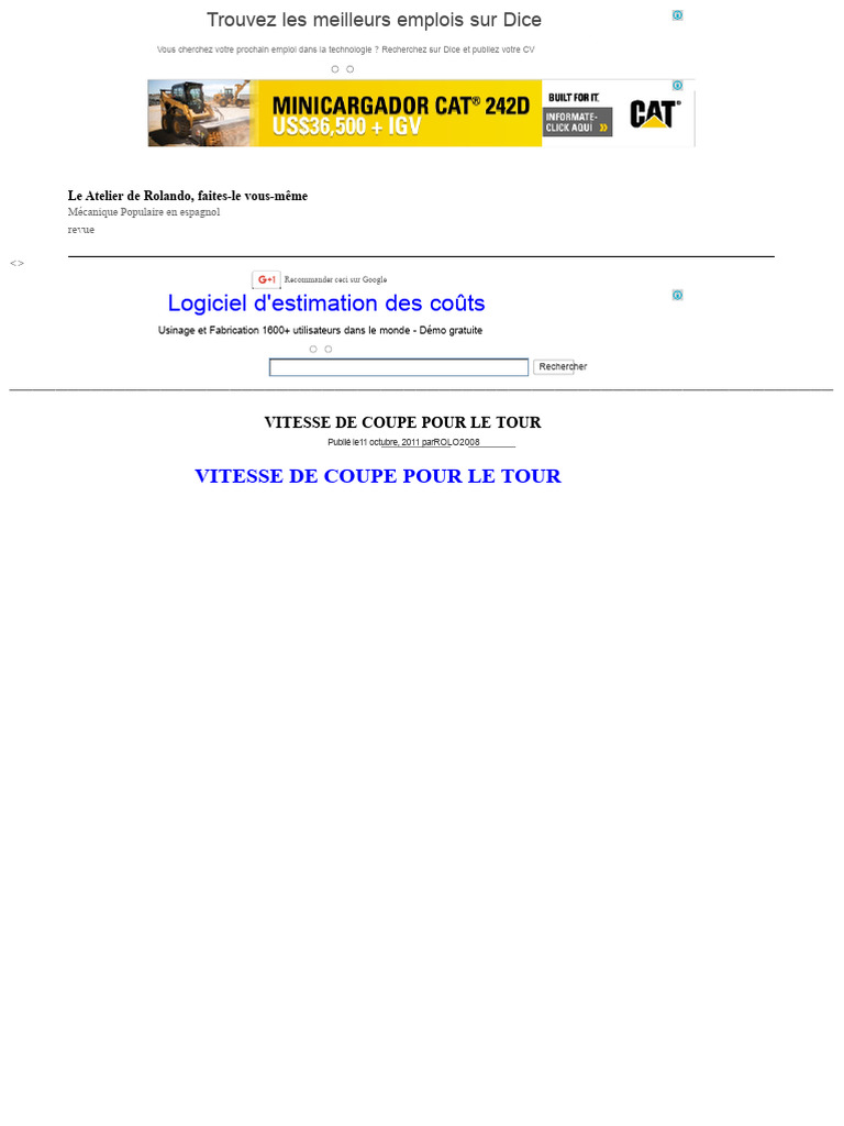 Vitesse de coupe pour le tour mécanique | PDF