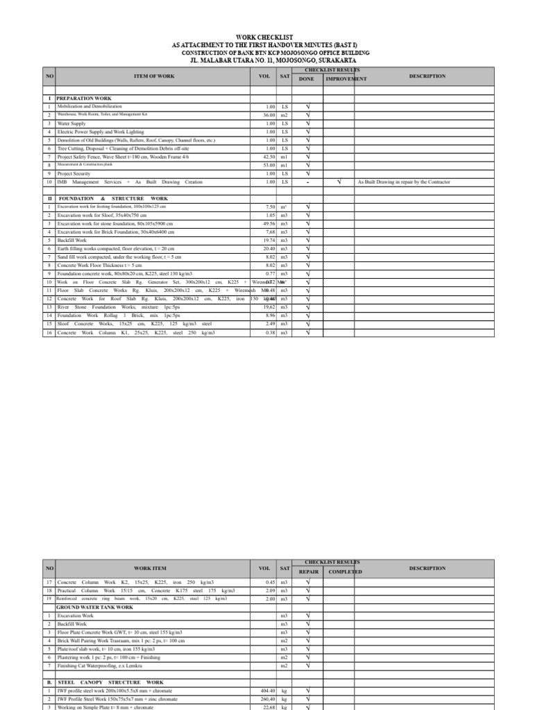 checklist-job.pdf | PDF | Concrete | Foundation (Engineering)