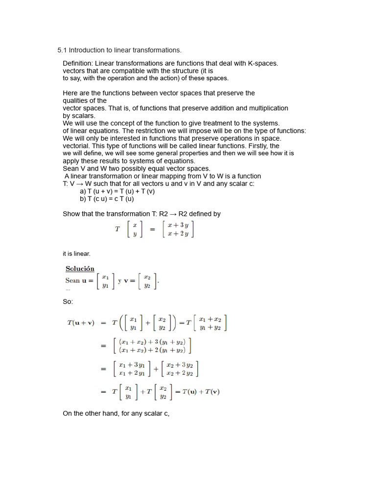 Introduction to Linear Transformations | PDF | Linear Map | Vector Space