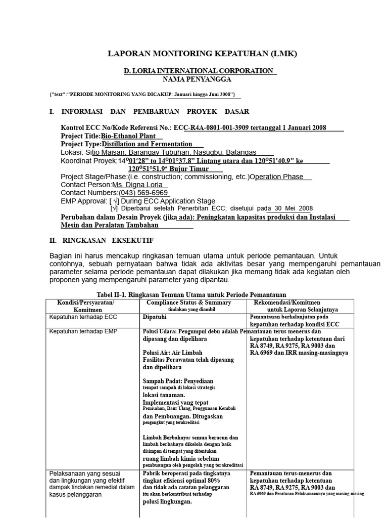 PROPONENT-Laporan Pemantauan Kepatuhan - Format Baru-Contoh | PDF